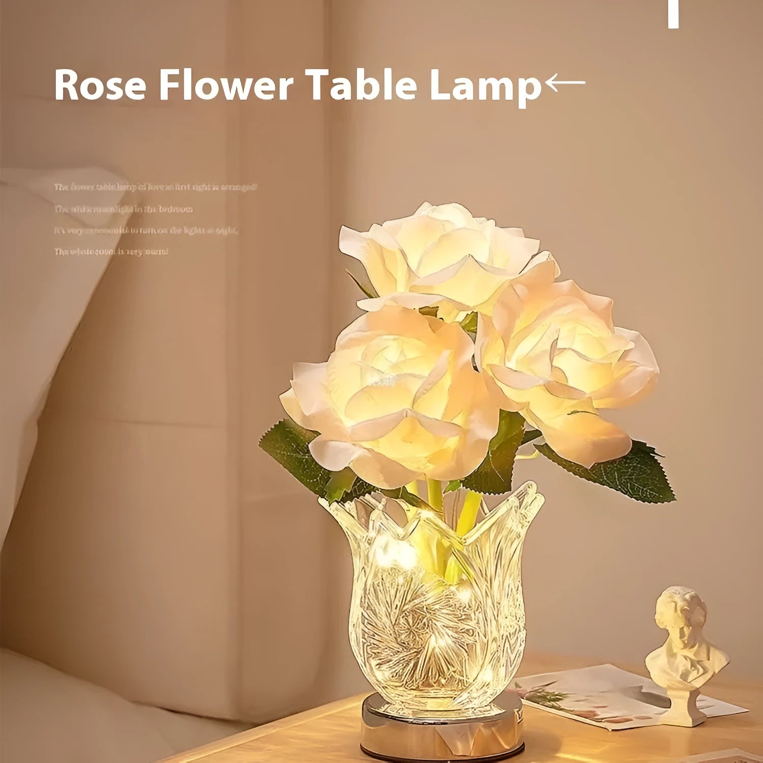 Crystal flowers table lamp with touch control dimming on bedside table