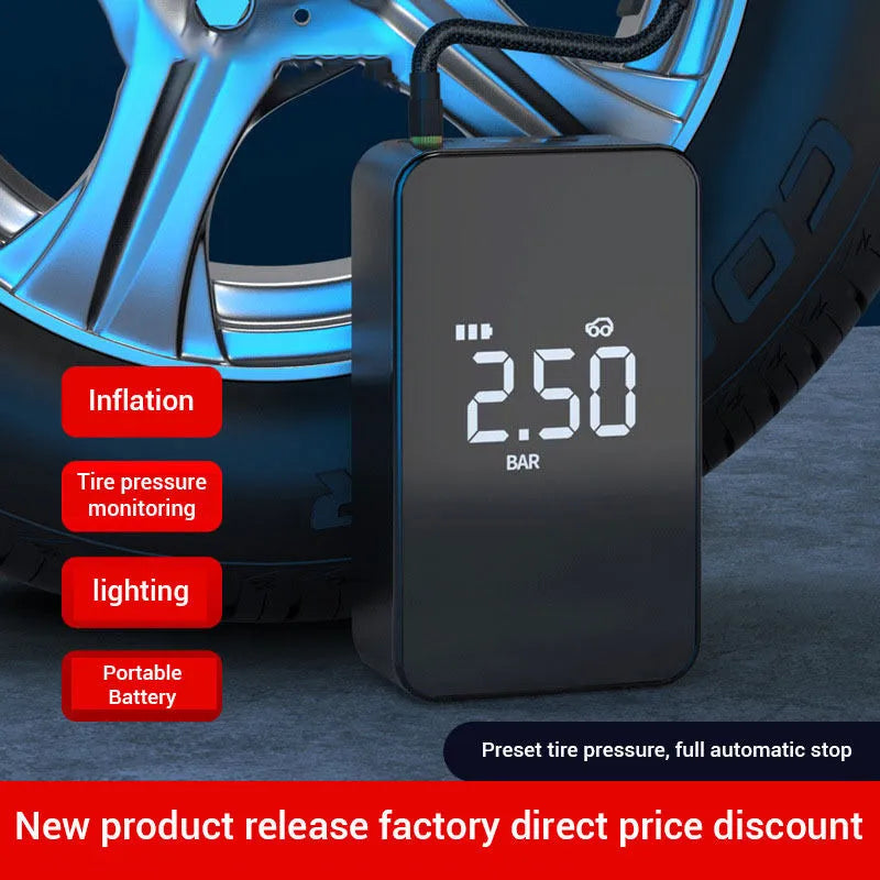 Wireless digital display inflator pump with four nozzles and carrying bag