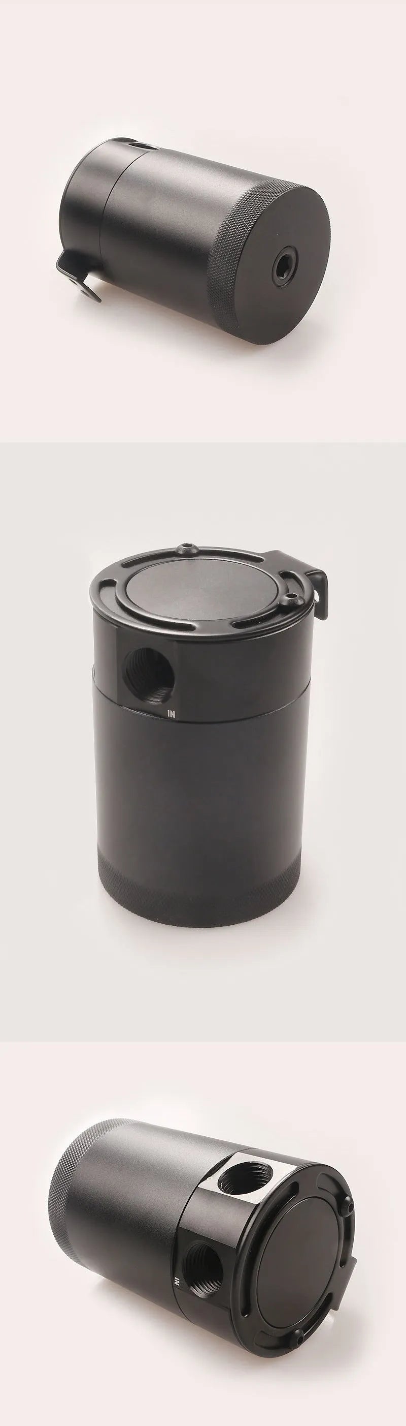 Aluminium automotive oil pot with two-hole design in black or silver