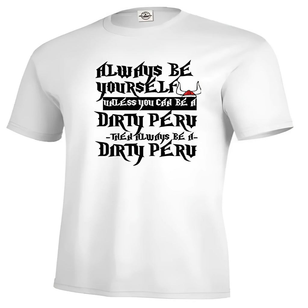 Men's white short sleeve casual top with printed design, straight cut, pullover style