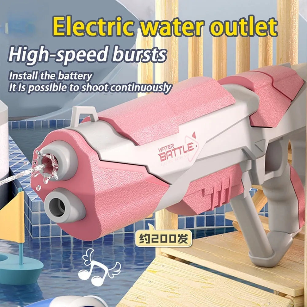 Blue electric space water gun toy with trigger and large water tank for outdoor play