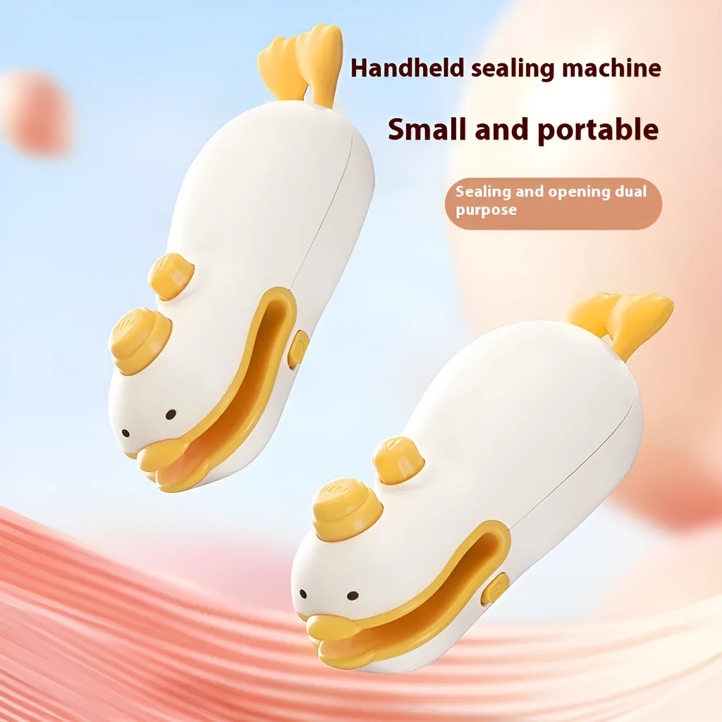 Small yellow rechargeable plastic bag sealing machine with animal jacquard pattern and USB charging cable