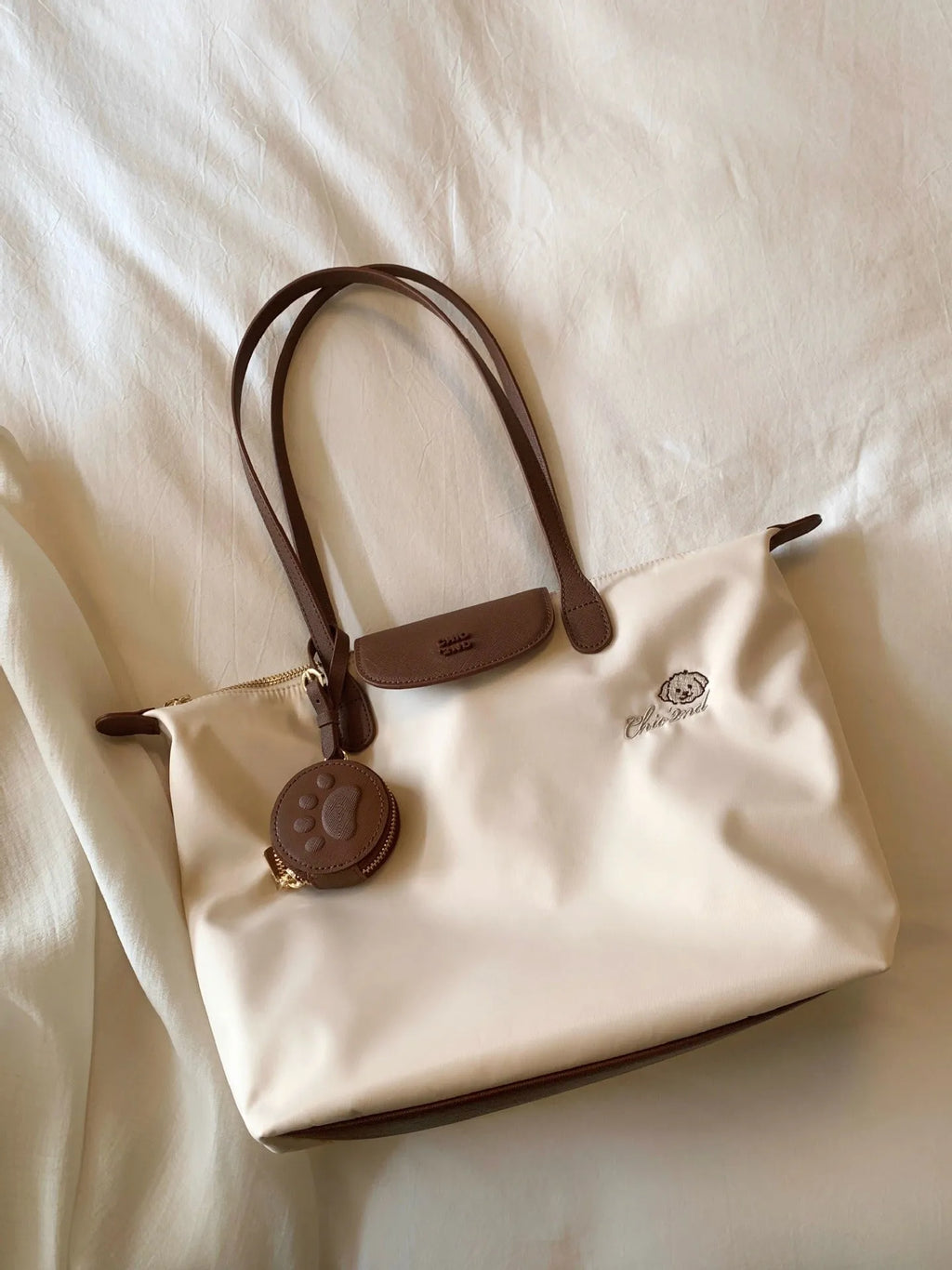 Pink Oxford cloth tote bag with sandwich pocket and mobile phone compartment