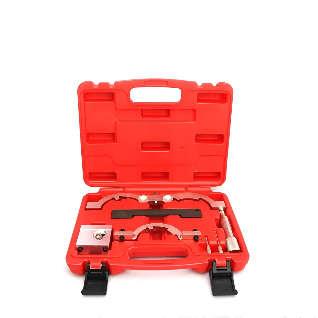 Red chrome-vanadium steel timing tool set for Opel 1.4L LUJ engine repair with seven pieces