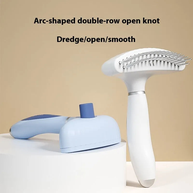 Stainless steel double row pet grooming comb for dogs in azure light blue colour