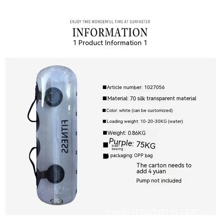 Transparent PVC inflatable water weight bag for adjustable strength training
