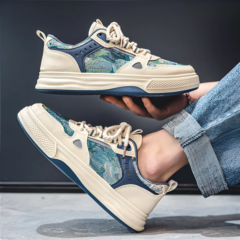 Canvas casual shoes with flat heel in Milan green and beige colour options