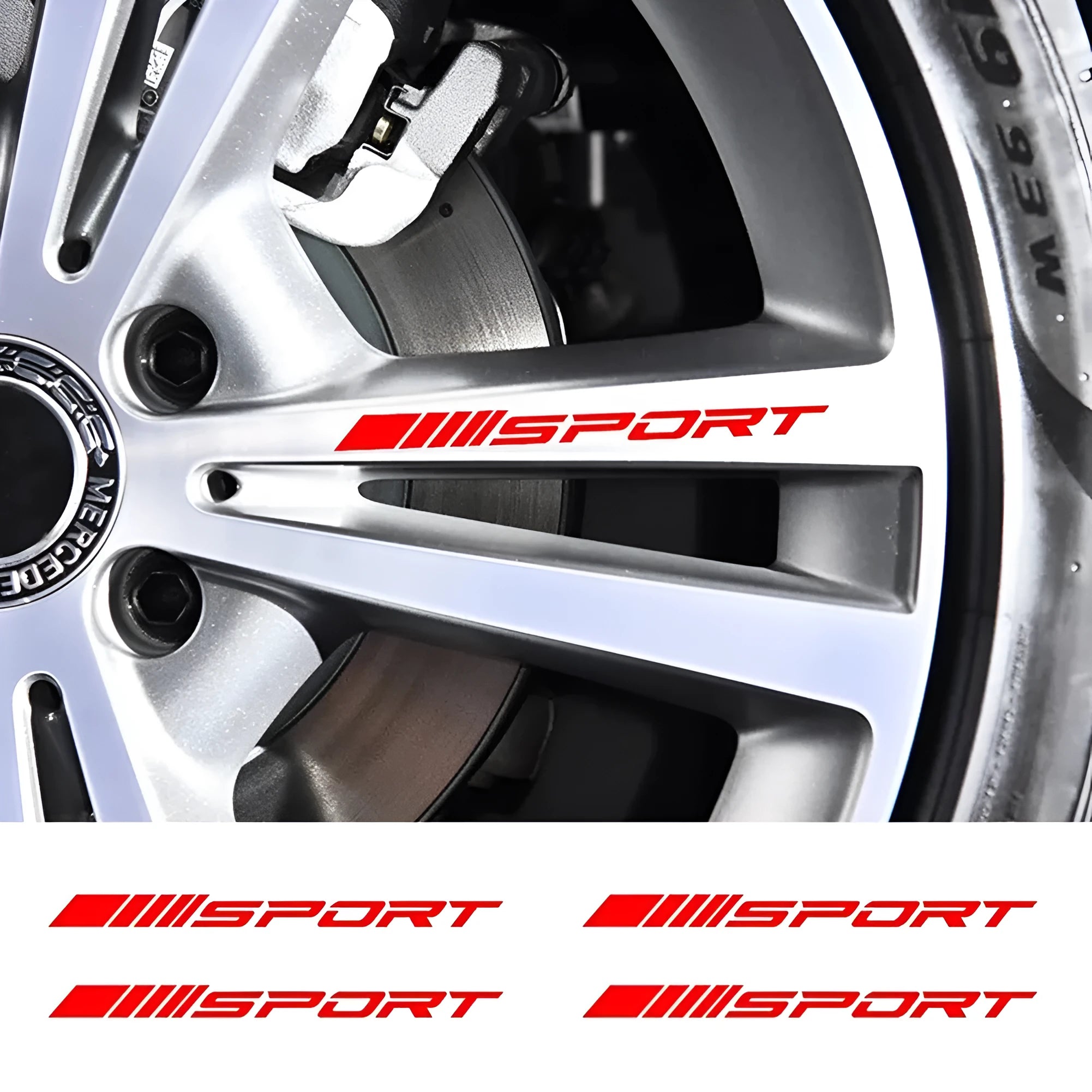 Sports hollow pattern car rim stickers in black, red, or white colours measuring 10 x 0.7 cm