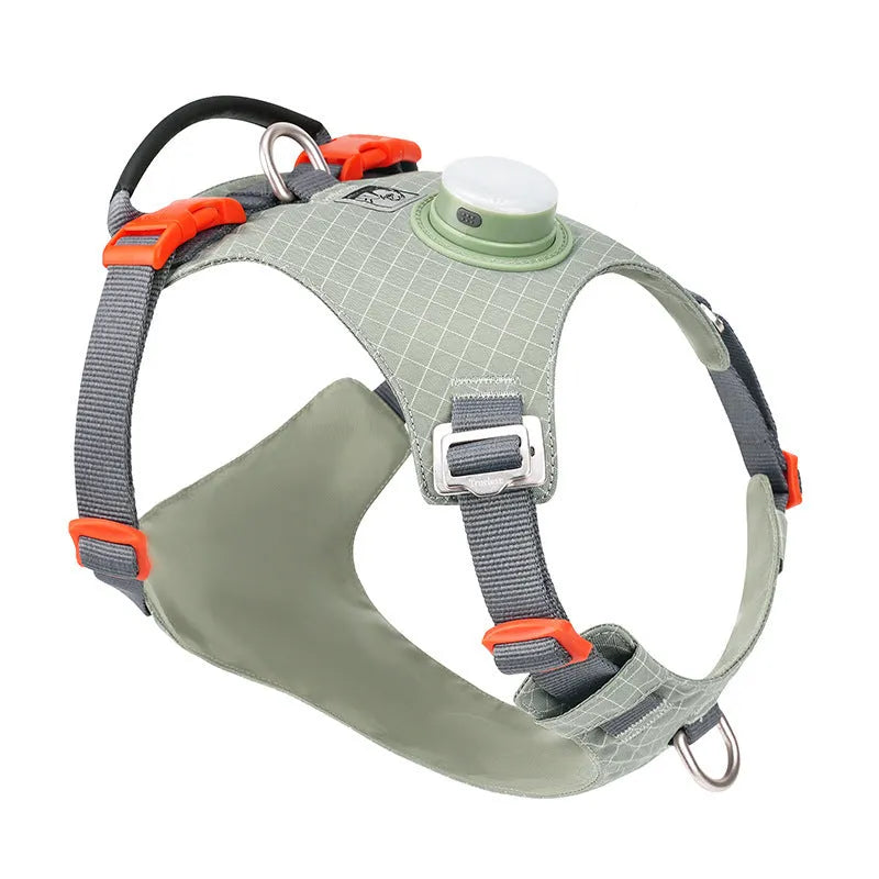 LED dog harness with chest strap in nylon material shown in multiple colour options