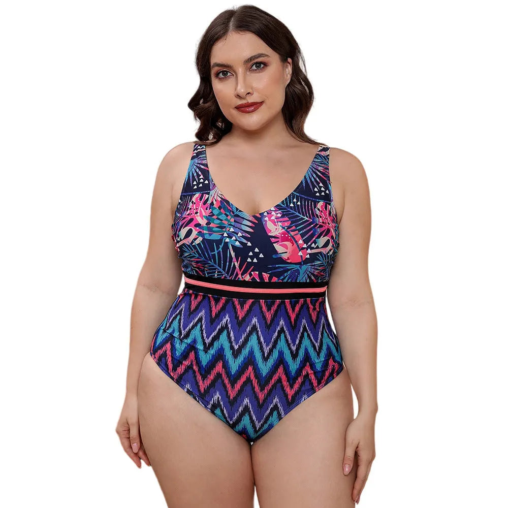 Women's striped vest print one-piece swimsuit with spaghetti straps for swimming