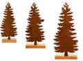 Three rustic metal Christmas tree ornaments shaped like elk with an oxidised iron finish.
