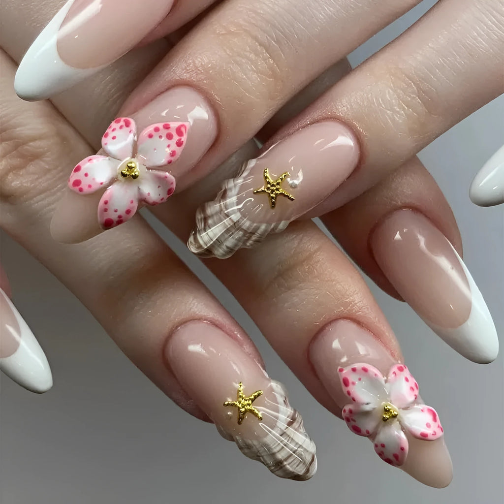 French style plastic false nails with simple floral rock pattern artificial nails
