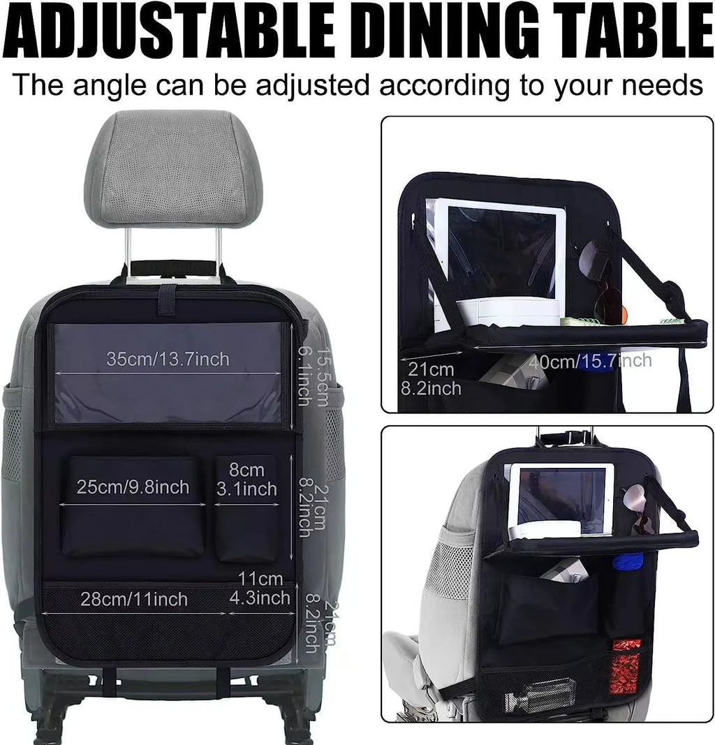 Black Oxford cloth car seat back hanging organiser bag measuring 42x30cm