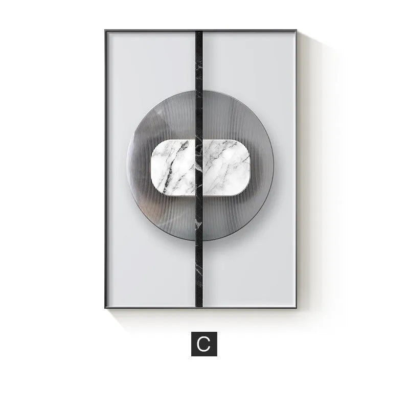Abstract geometric design printed on a textured canvas wall art poster.
