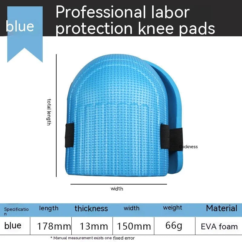 Pair of coloured EVA foam kneepads for work, shown with approximate 11mm thickness scale.