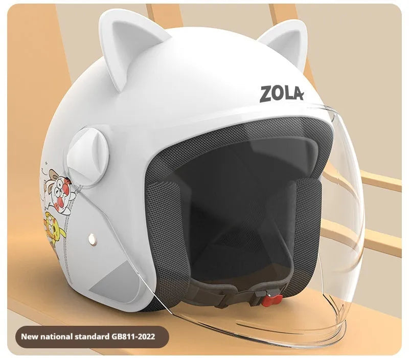 Blue winter electric bicycle helmet with attached ear scarf and a clear anti-fog visor.