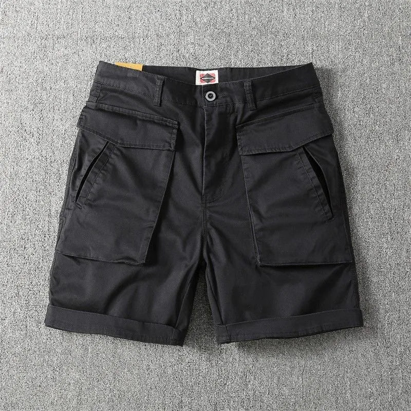 Men's cotton cargo shorts in Army Green colour with multiple pockets and straight leg design