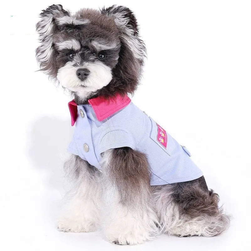Blue and purple polyester dog vest with front chest rope ring for small dogs