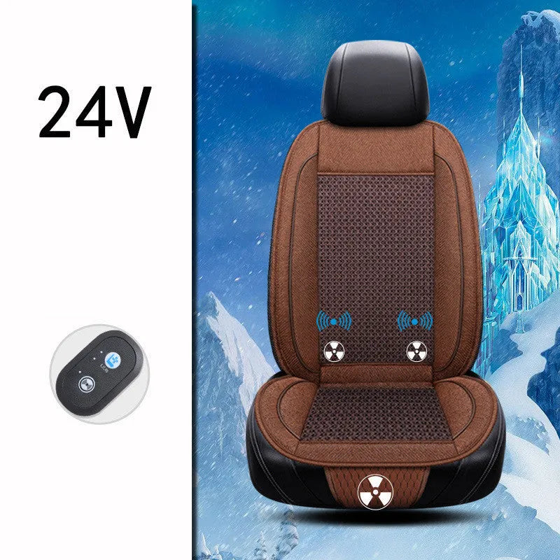 Square black car ventilation seat cushion with power cord on car seat