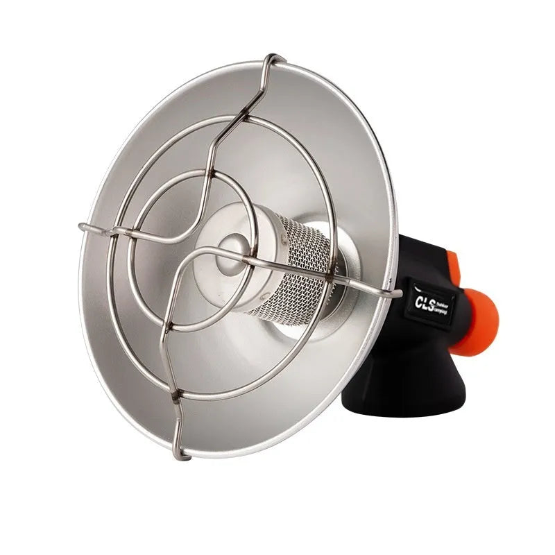 Portable black and orange camping heating stove with automatic ignition