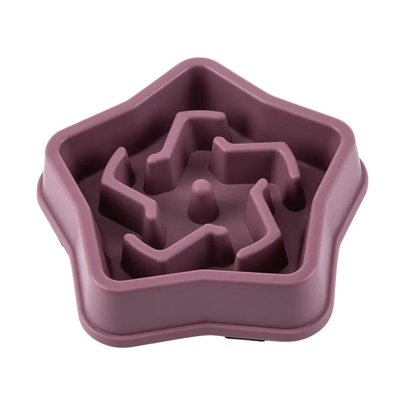 Yellow plastic slow feed dog bowl with raised internal ridges measuring 20.1 cm across