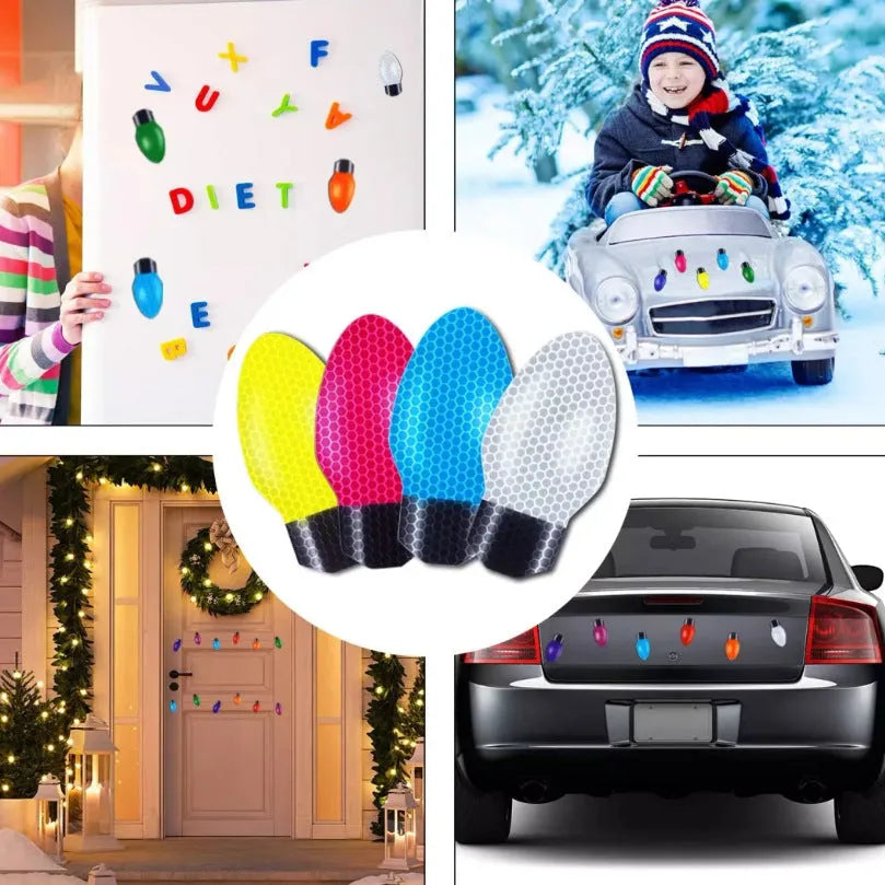Magnetic reflective Christmas light bulb set with 24 ornaments for metal surface decoration