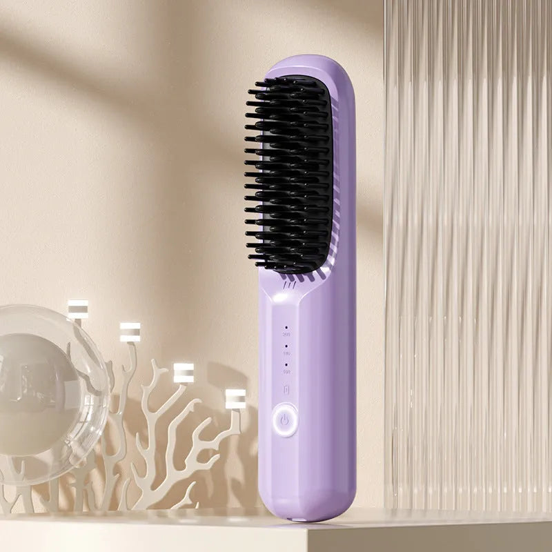 Anion wireless straightening comb in beige, pink, purple, or black with Type-C charging port.
