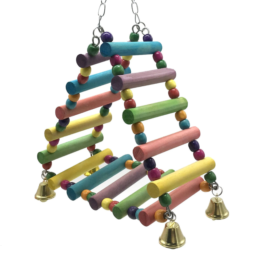 Parakeet bird toy swing stand in solid wood and metal, 45 x 10cm, for parrots and small birds