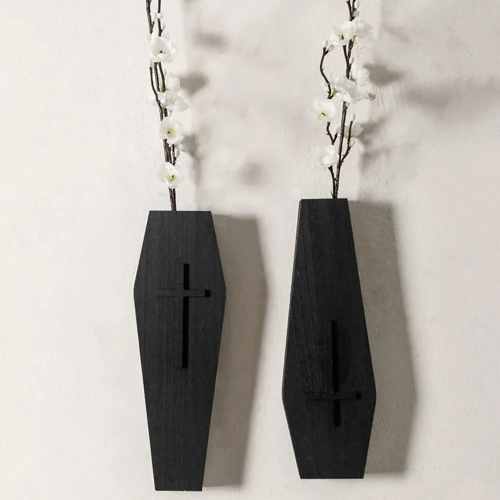 Wooden cross wall vase shelf measuring 27 by 9 centimetres in traditional design