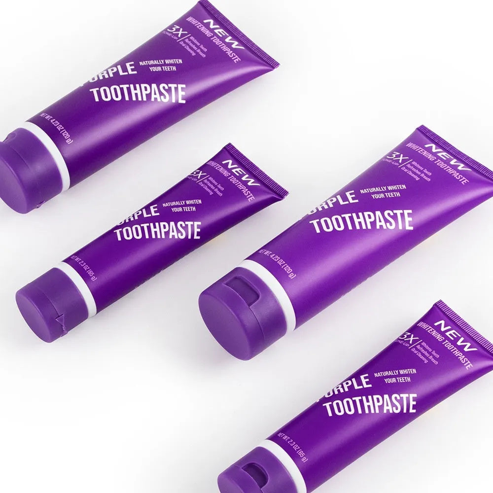 Tube of purple whitening toothpaste for adults 120g size