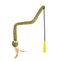 Green 140cm cat teasing stick toy with feather attachments for interactive play