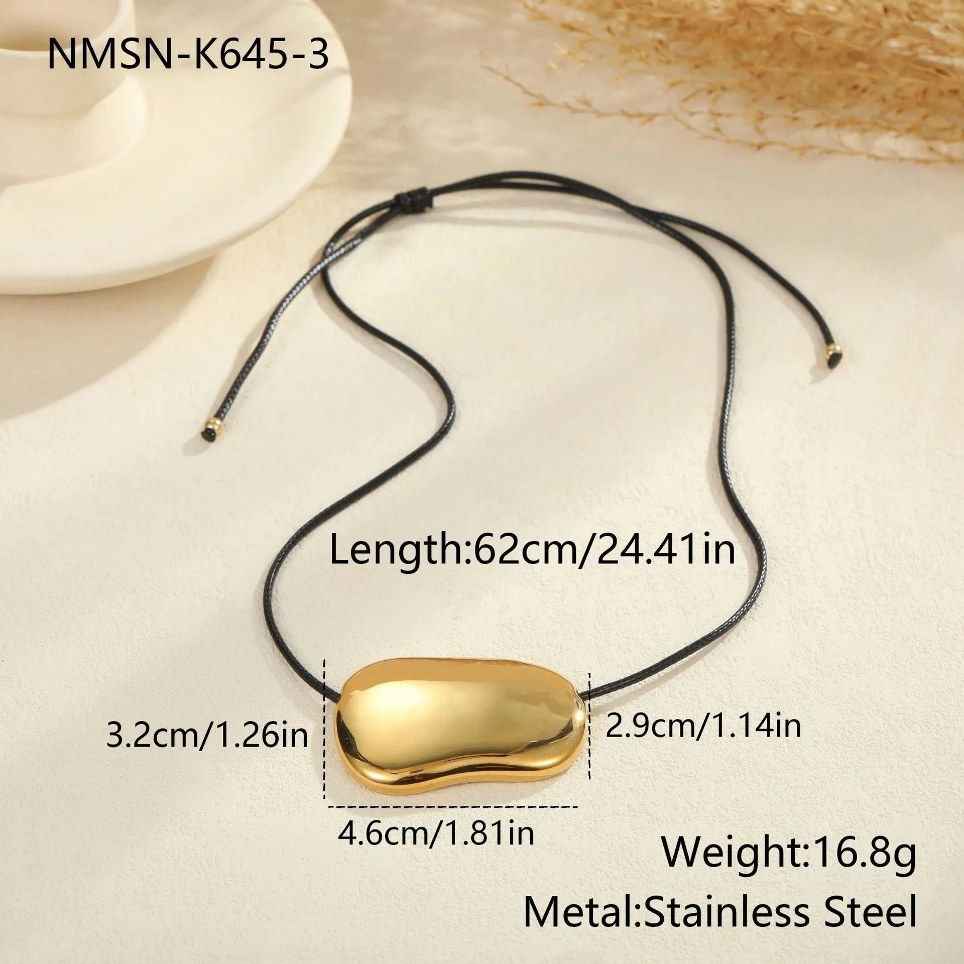 Stainless steel necklace with geometric pendant on adjustable 41-50cm chain