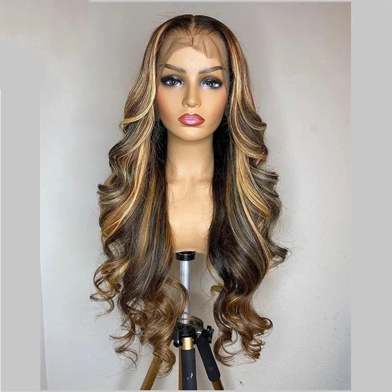 Front lace wig with long curly gradient colour hair and side bangs