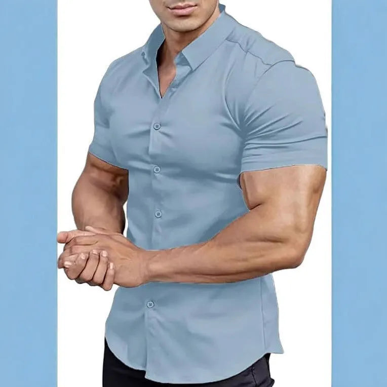 Men's casual short sleeve printed shirt with collar in multiple colour options