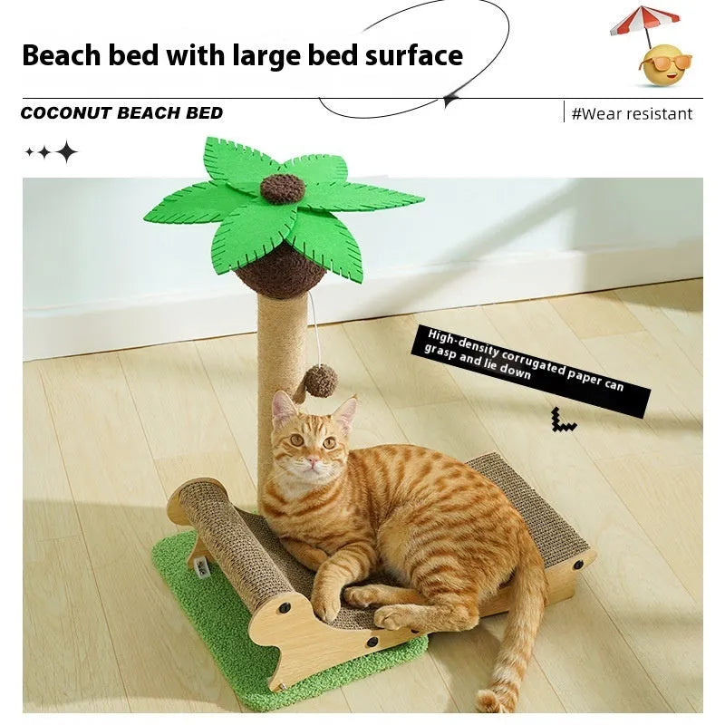 Wooden beach chair design cat furniture with integrated scratch board and climbing frame