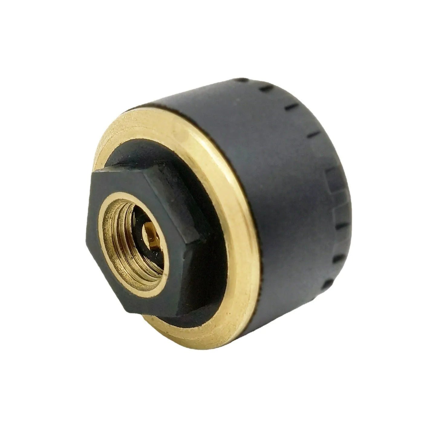 Four black Bluetooth tyre pressure sensors for car with mobile phone app display