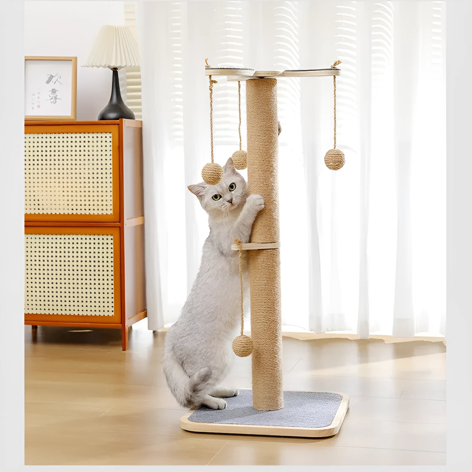 Simple style cat climbing frame with windmill hanging ball and carpet leather scratching surfaces