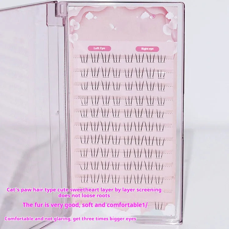 12-row segmented false eyelashes in 4mm, 5mm, and 6mm lengths for a natural long, kitten's paw lower lash look.