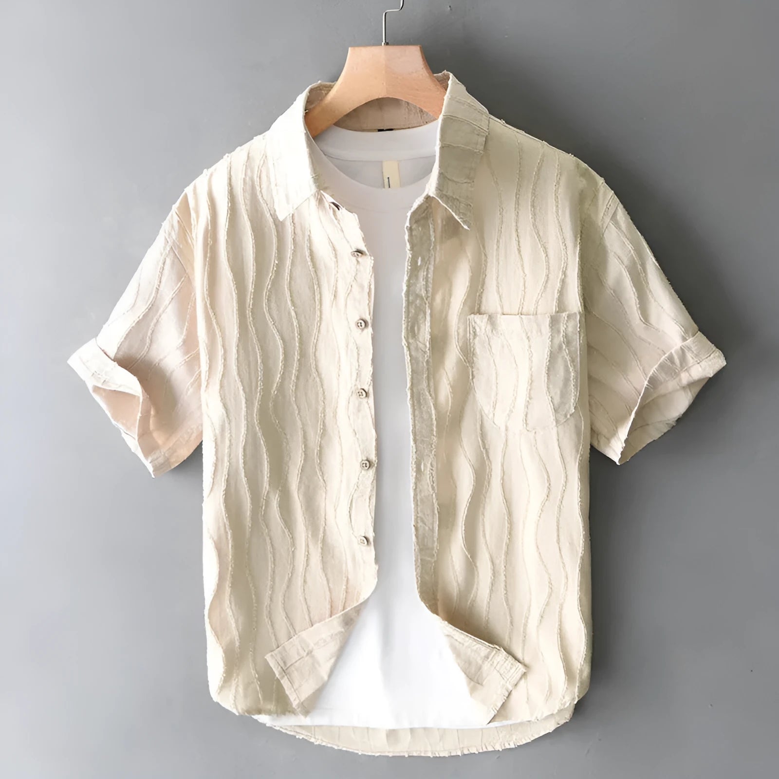 Men's pure cotton short sleeve casual shirt in Japanese fresh style with loose fit