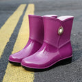 Women's middle tube PVC rain boots in beige colour with low tube socks design and warming thickness