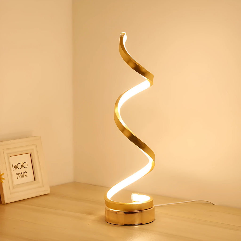 Black minimalist LED bedside table lamp with aluminium shade and push-button control
