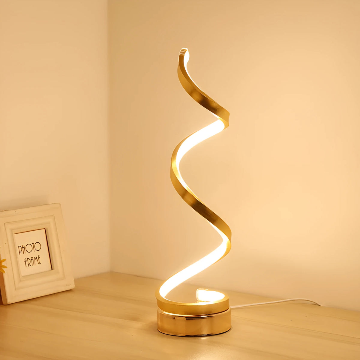 Black minimalist LED bedside table lamp with aluminium shade and push-button control
