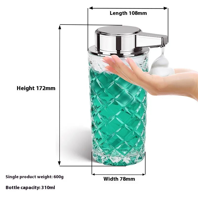 Automatic touchless soap dispenser with silver-plated PET plastic shell and USB-C charging port.