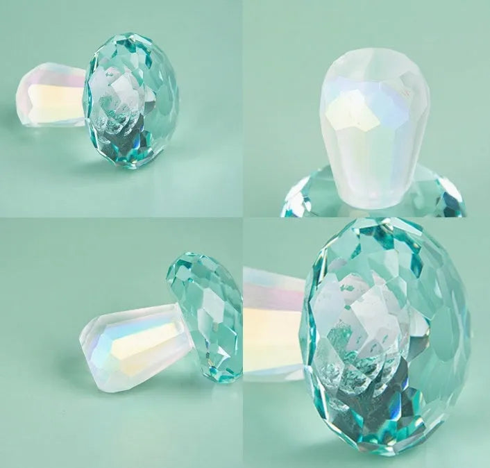 Colourful crystal mushroom decoration in modern geometric style on a white background.