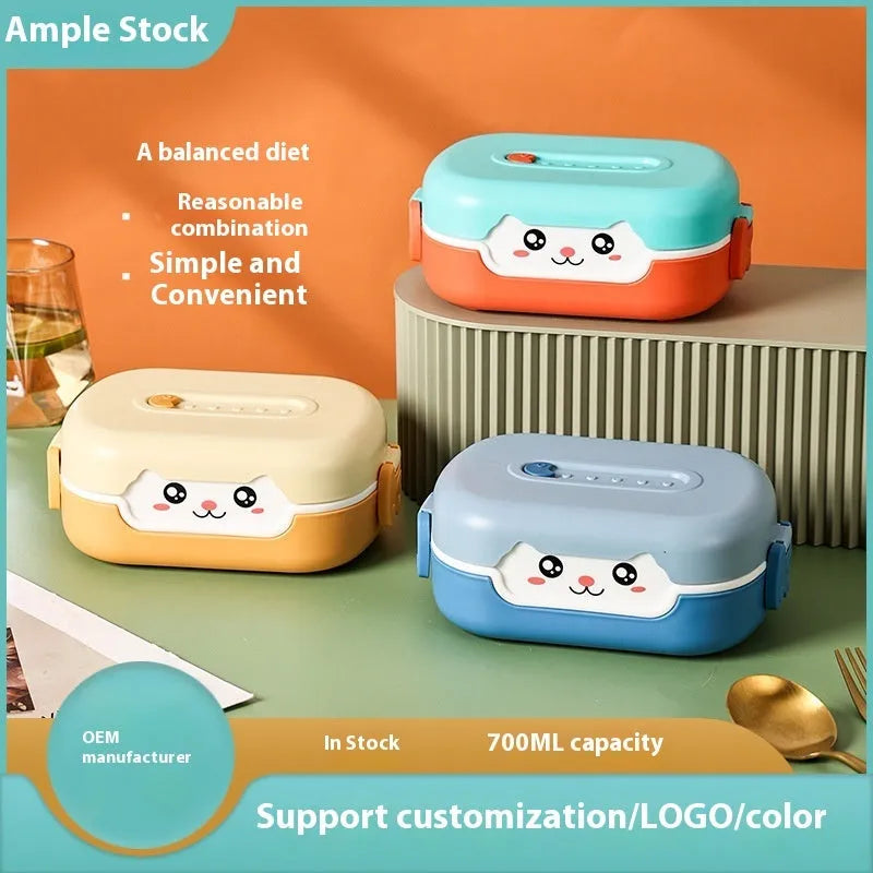 Children's square plastic divided lunch box with microwave-safe feature in three colour options