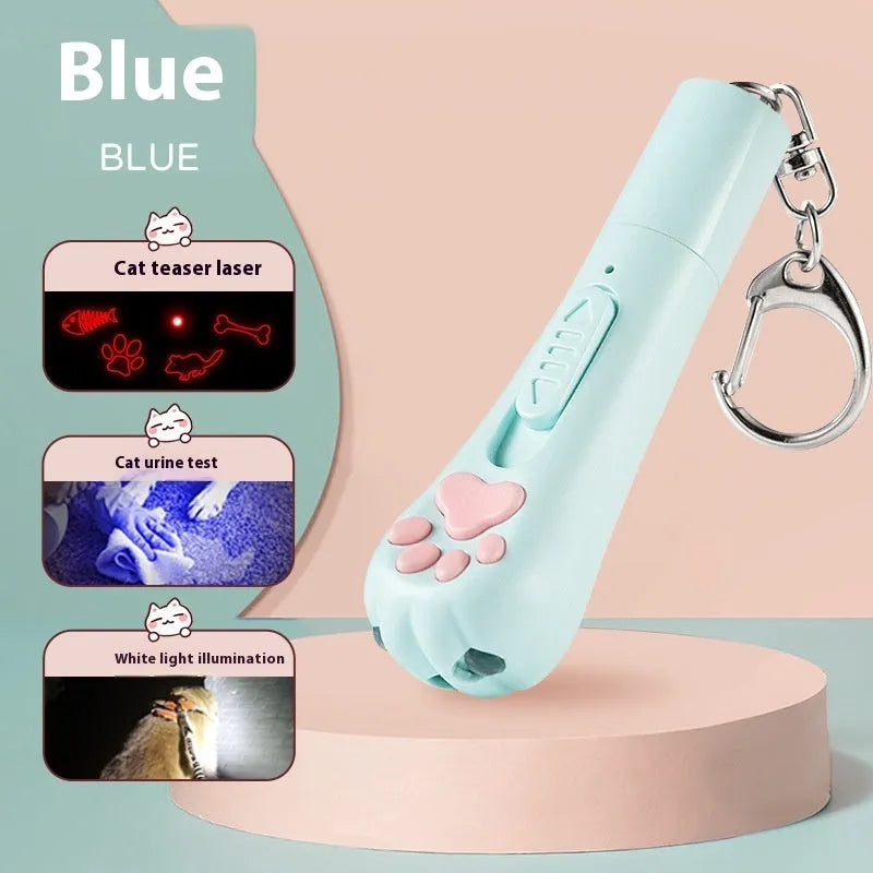 Electronic cat teaser with illuminated wand in cream white, pink, and blue colour options