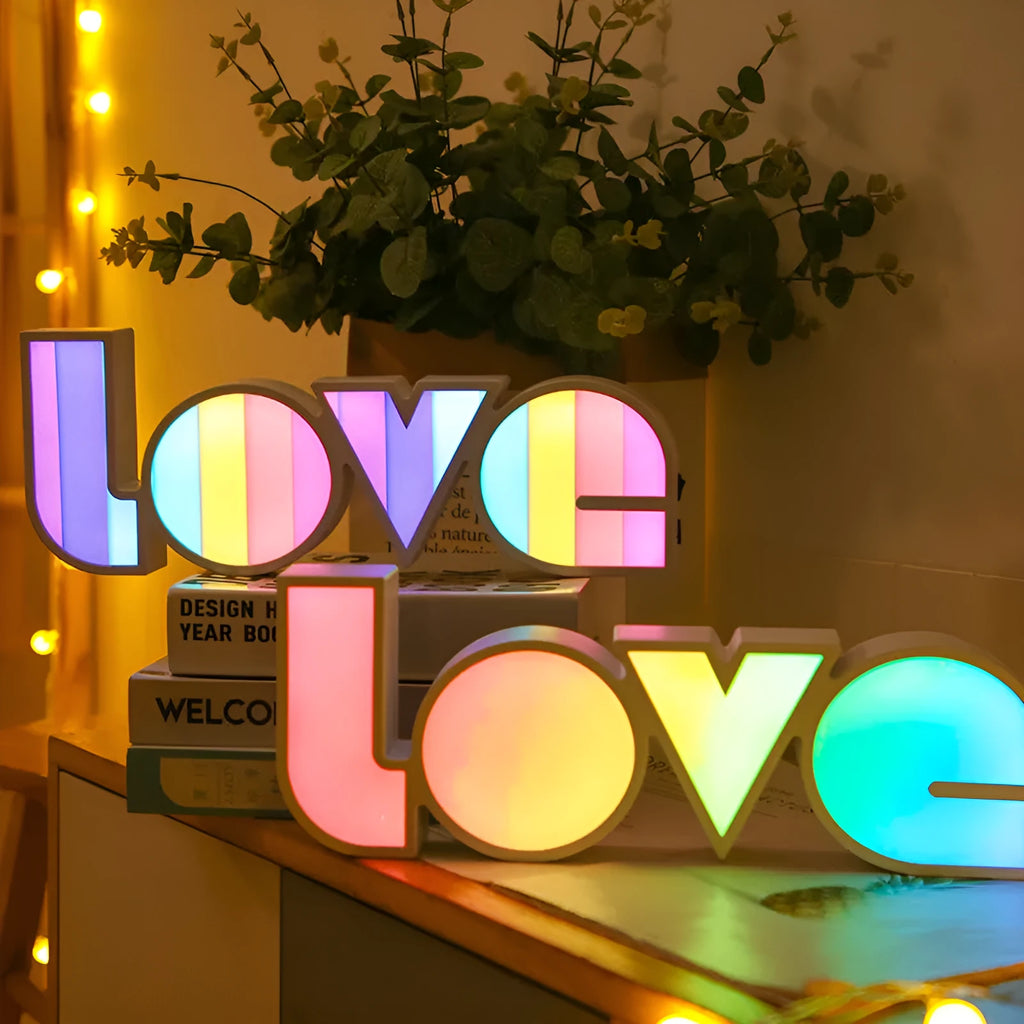 Rainbow design LOVE letter LED decorative light with colourful lampshade for romantic room decoration