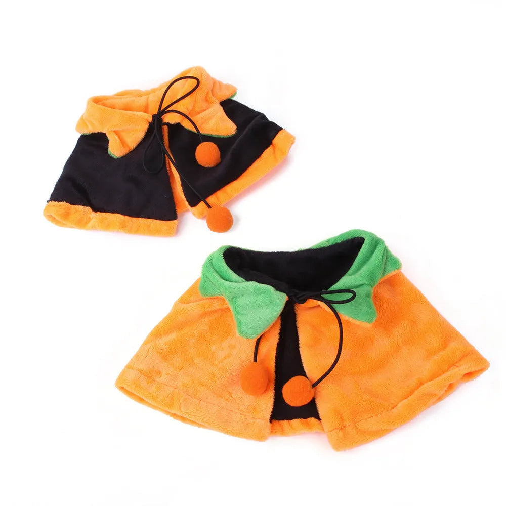 Halloween pet cloak with double-sided pumpkin design on plush material for dogs and cats