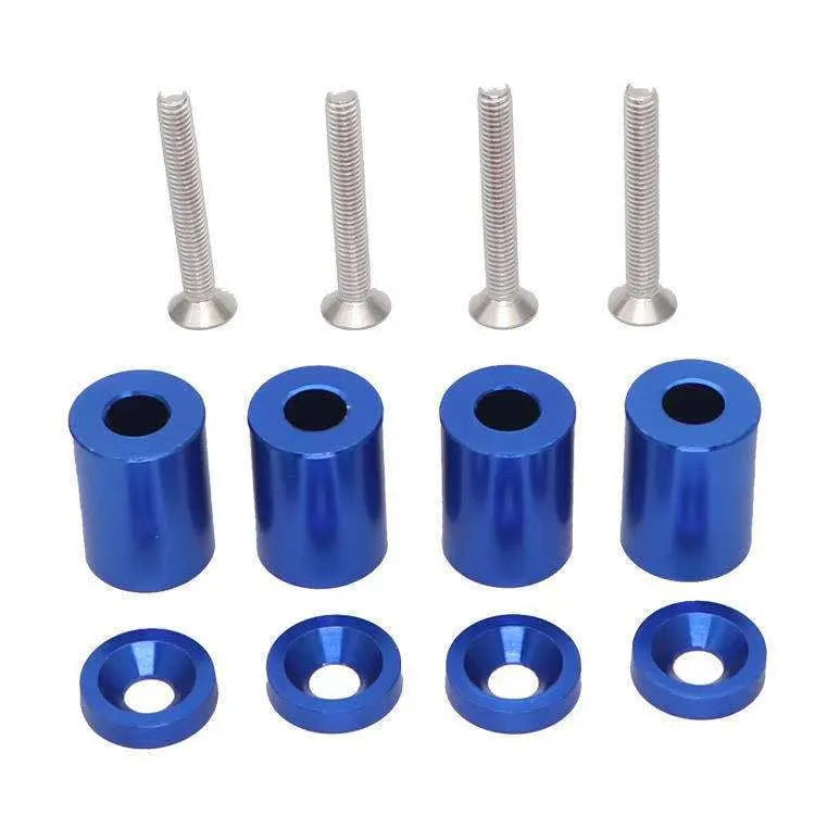 Aluminium car machine cover shim kit with screws, nuts and washers in red, blue and black colours
