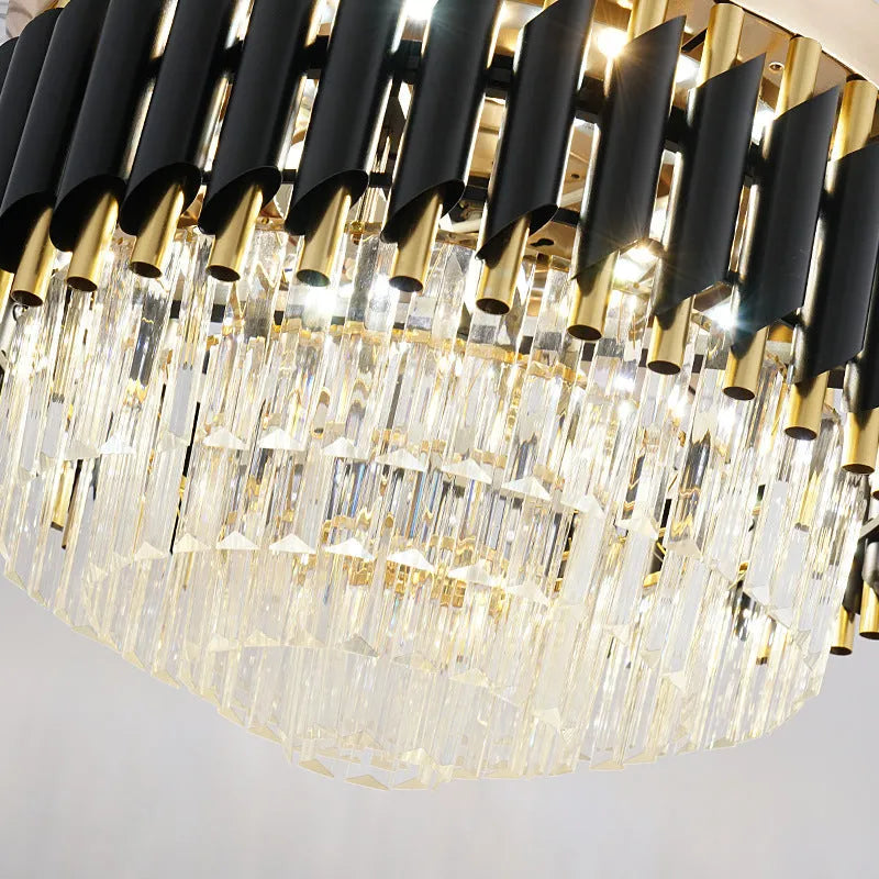 Crystal ceiling fan light with LED lighting and remote control in silver finish